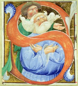 Historiated Initial S Depicting an Old Man Praying
